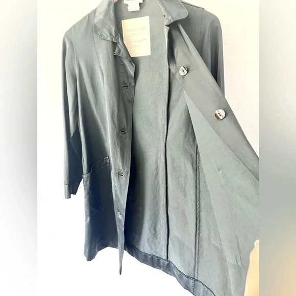 Holt Renfrew Vintage Blue Cotton Collared Long Line Button Front Jacket Size 44 - Picture 4 of 13